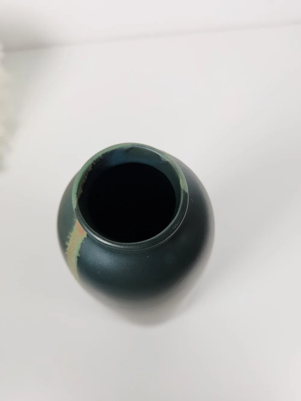 Vintage Dark Green Pottery Art Vase 6.75